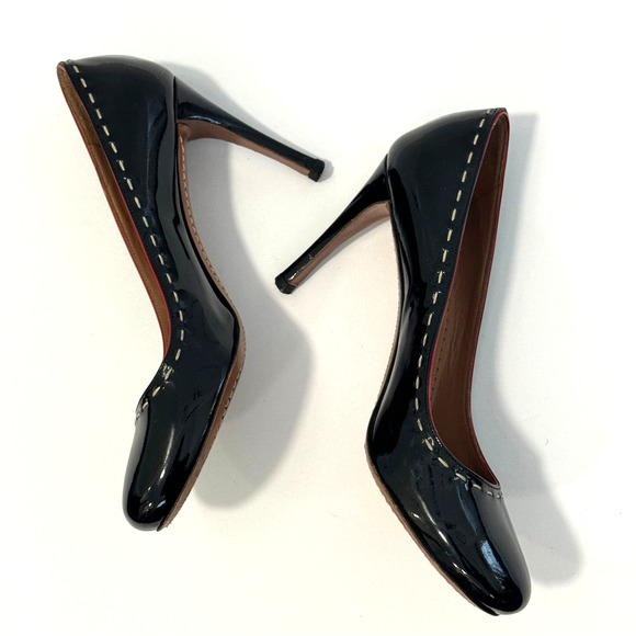 Alaia Black Patent Leather Pumps High Heels White Stitching Red Trim Size 36.5 - Picture 3 of 16